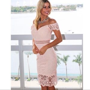 Blush Lace Off The Shoulder Dress
